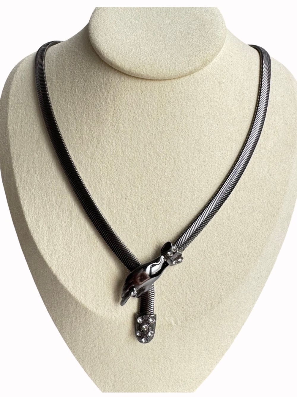 Vintage Silver Tone Snake Chain Necklace Serpentine Choker Collar Costume Jewel